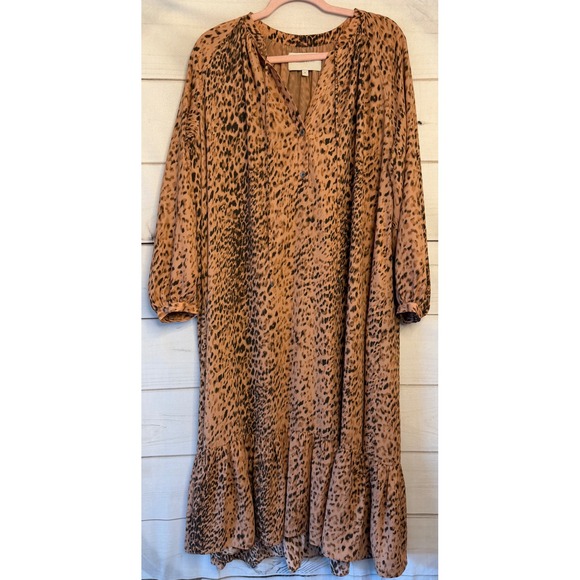 Brochu Walker Dresses & Skirts - Brochu Walker Haviland Dress Leopard Animal Print Ruffle Hem Midi APP4062 Brown